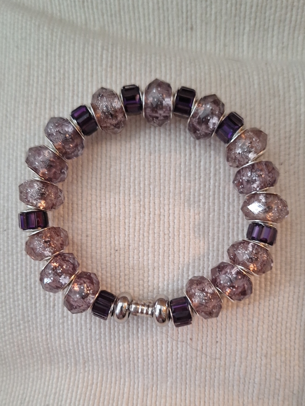 Purple Crackle Glass Bead Adjustable Bracelet - Unbranded